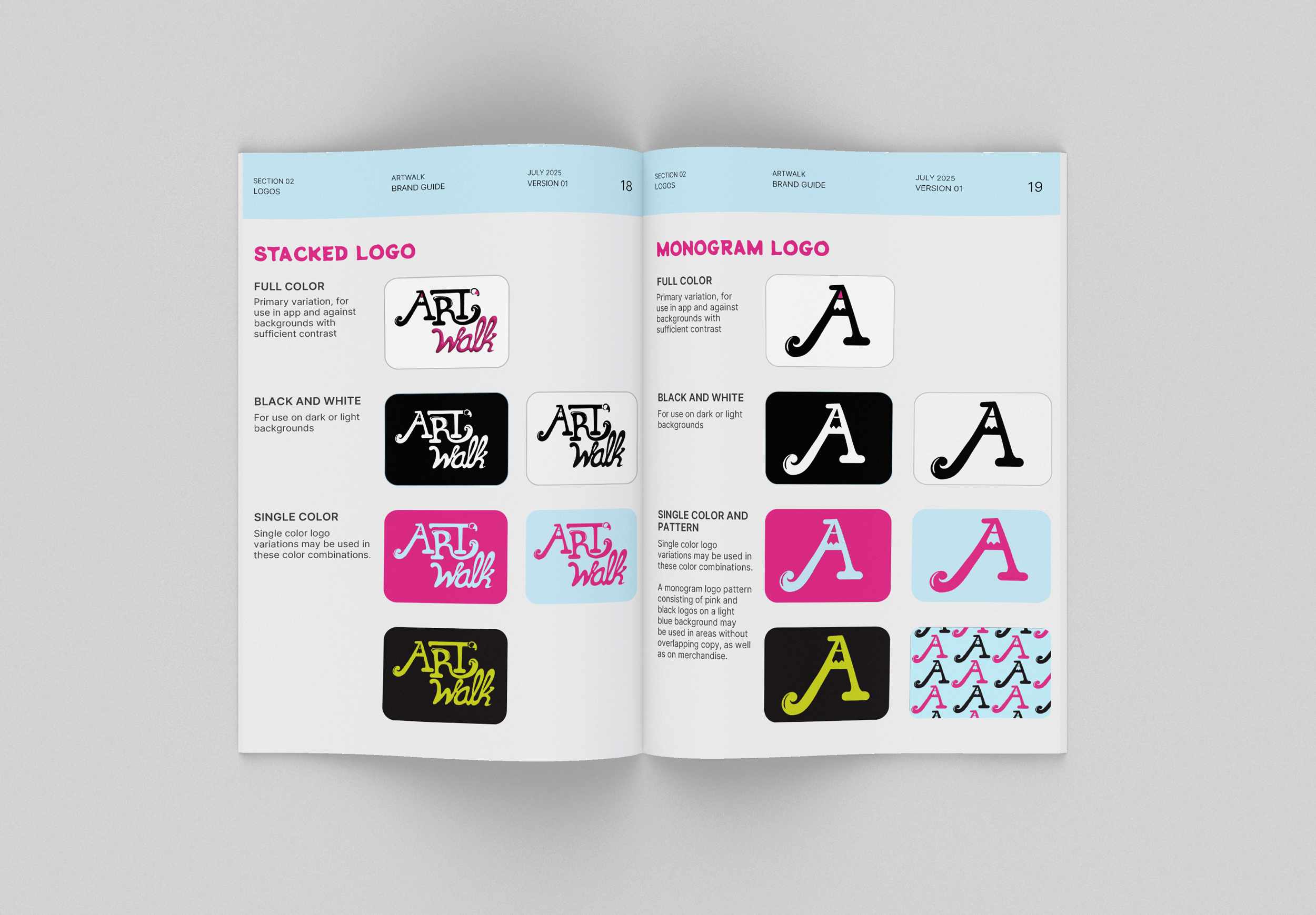 Stacked and Monogram Logos in a book