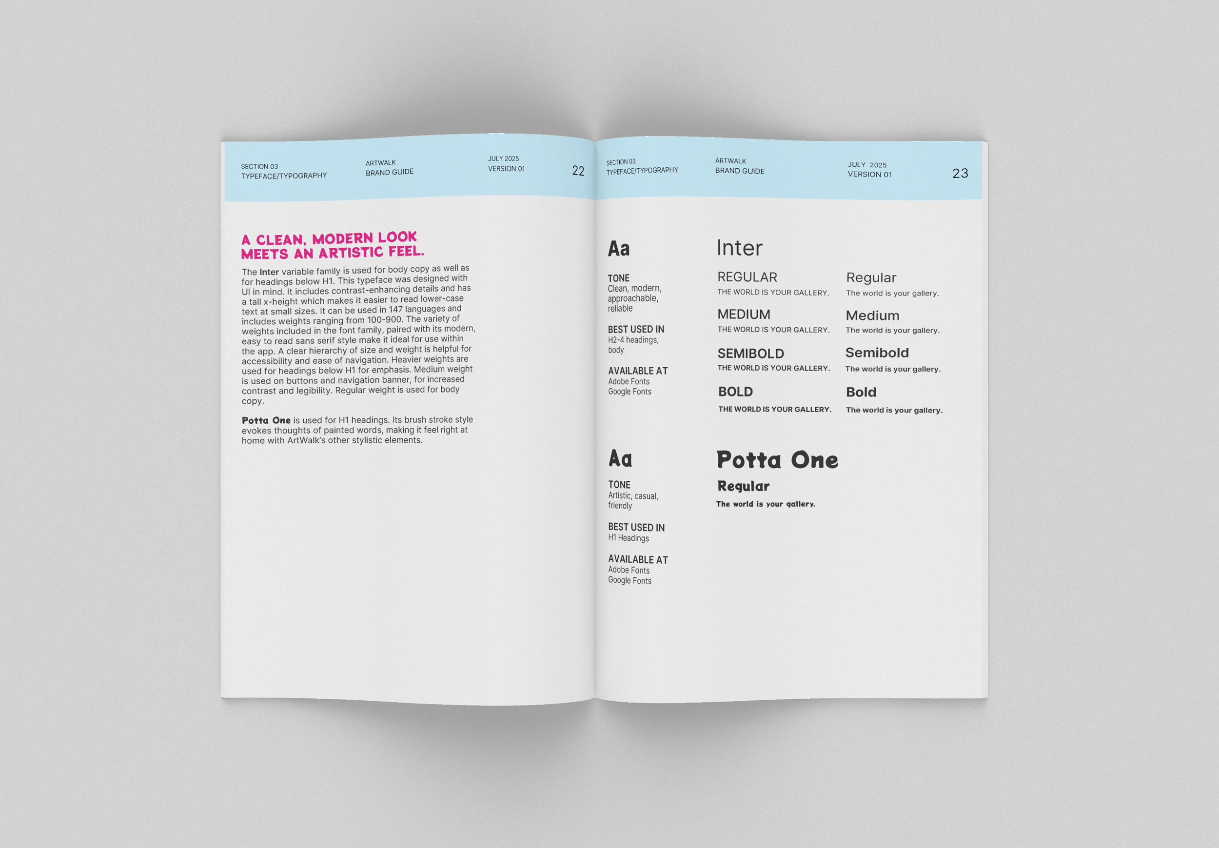 the typographic choices for use inside of ArtWalk