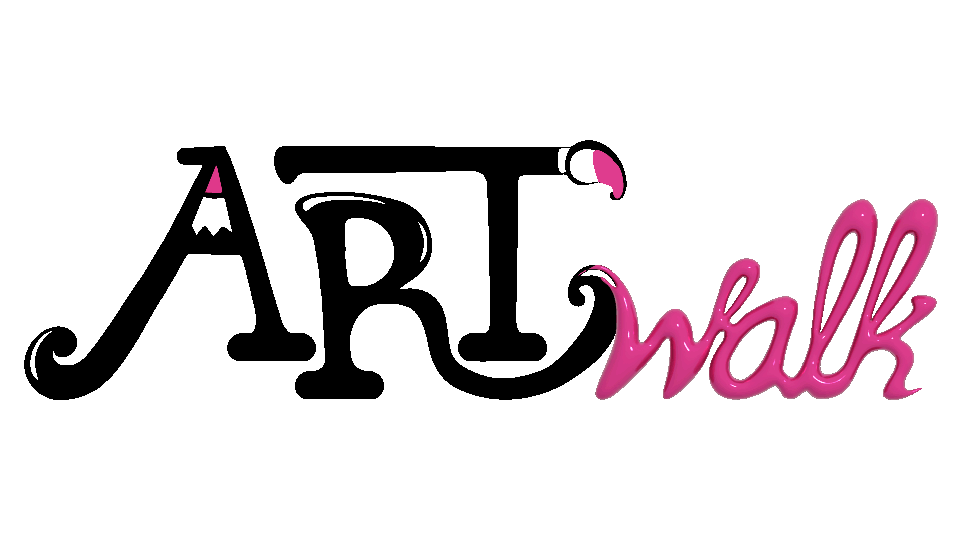 black letter A logo with a pink pencil tip shape in the negative space