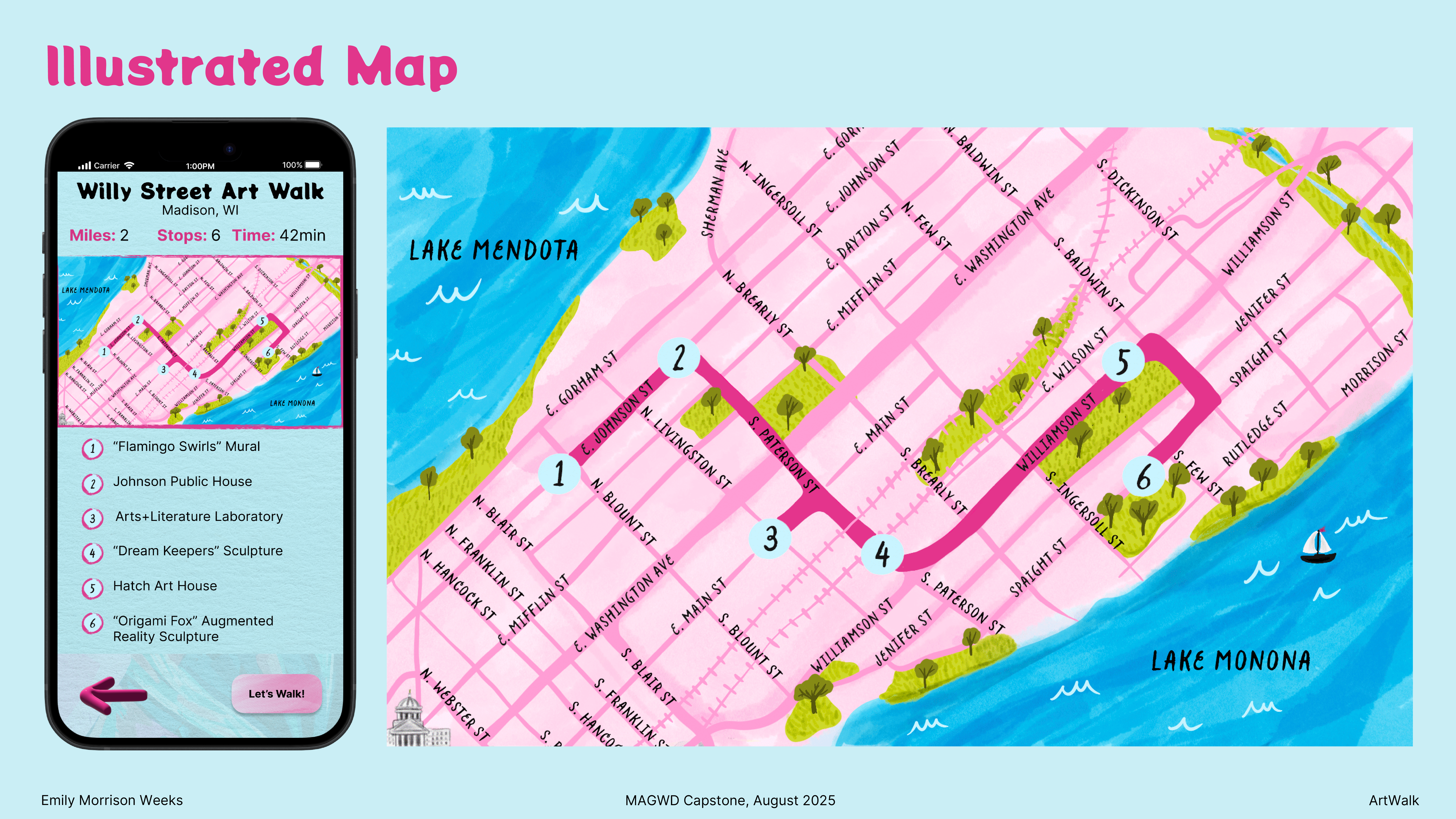 a hand illustrated map of the Isthmus of Madison WI